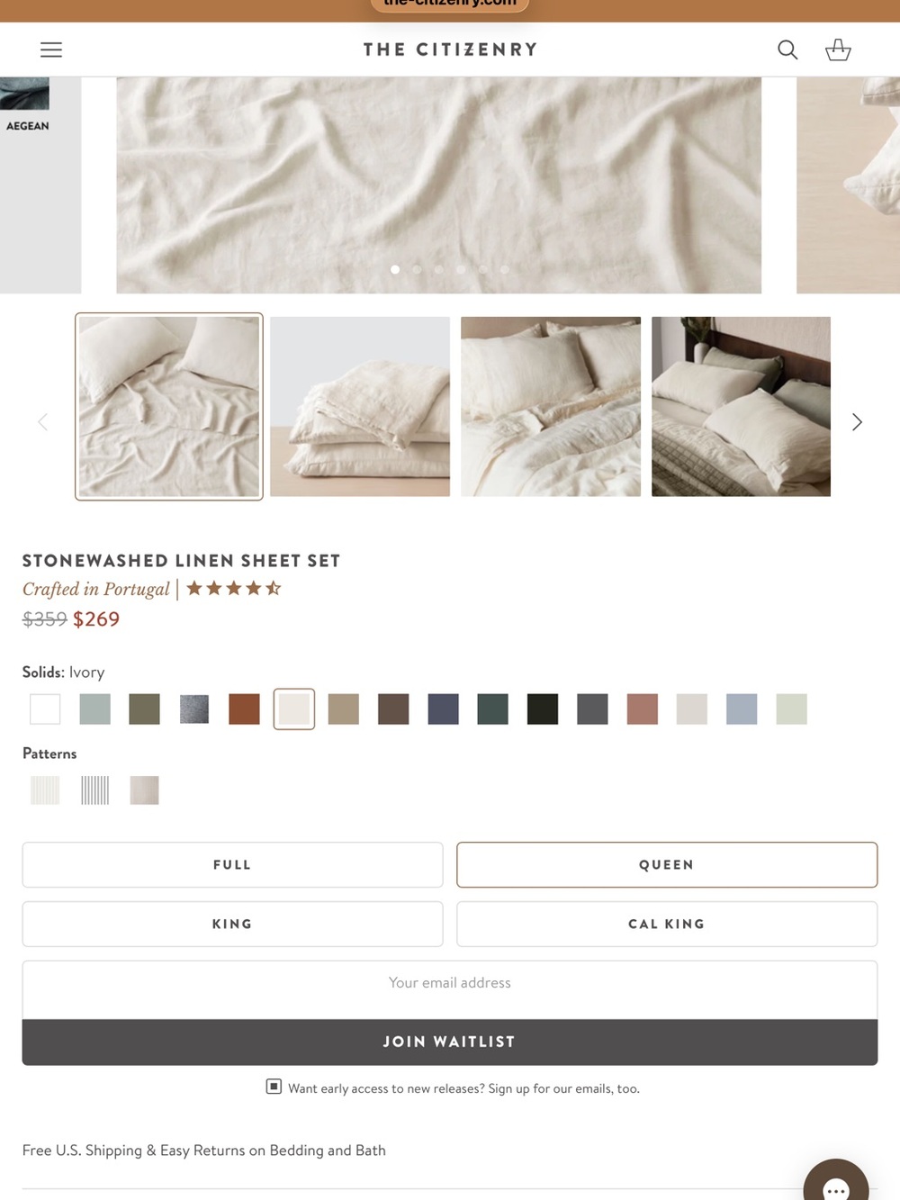 The Citizenry Ivory Stonewashed Linen Sheet Set & Quilt (full/queen), white.